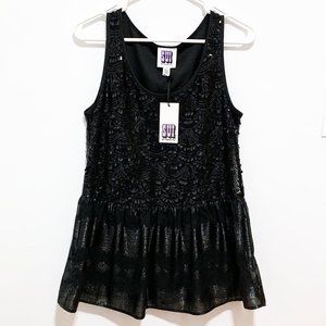 Black Sequin Tank with Flounce